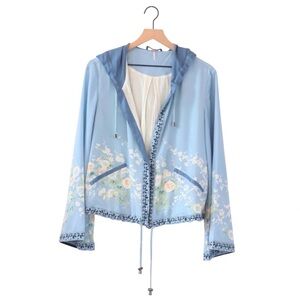 Free People Light Blue Floral Hooded Jacket S